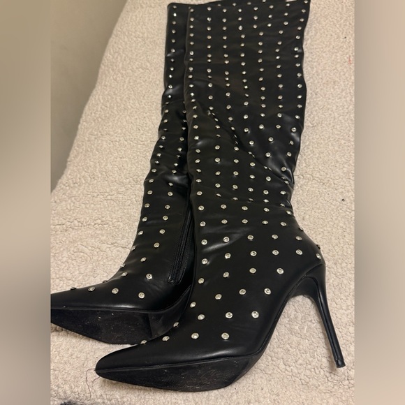 Fashion Nova Black Studded Over-the-Knee Boots - Picture 5 of 7